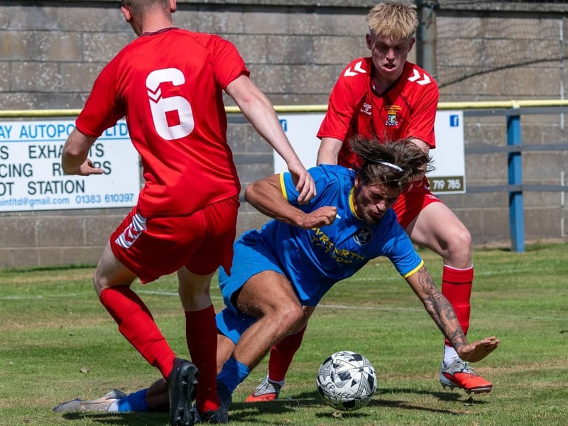 Jake Rennie on the ball for Crossgates Primrose during their 0-0 draw at home to Coldstream in East of Scotland Football League division one on Saturday (Photo: Paul Johnston/PJ Football Photography)