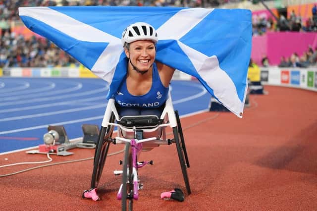 Borderer Samantha Kinghorn celebrating winning a bronze medal in the women's T53/54 1,500m final on day seven of the Birmingham 2022 Commonwealth Games at Alexander Stadium last night (Photo by David Ramos/Getty Images)