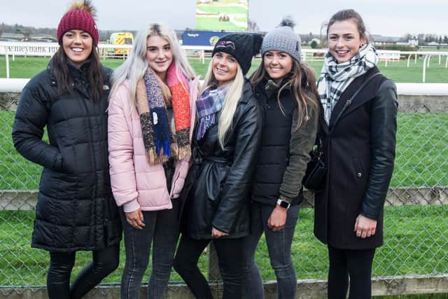 Ailsa McClung, Beth Love, Shannon Watts, Milly Maxwell and Ellen Renwick enjoying Kelso Races yesterday (Photo: Bill McBurnie)