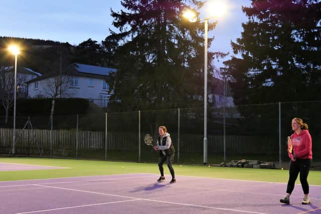 Innerleithen Tennis Club members taking advantage of new floodlights fitted there