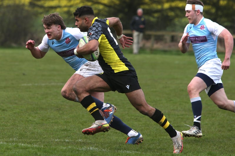 Melrose in possession against Edinburgh Academical during this year's Berwick Sevens final