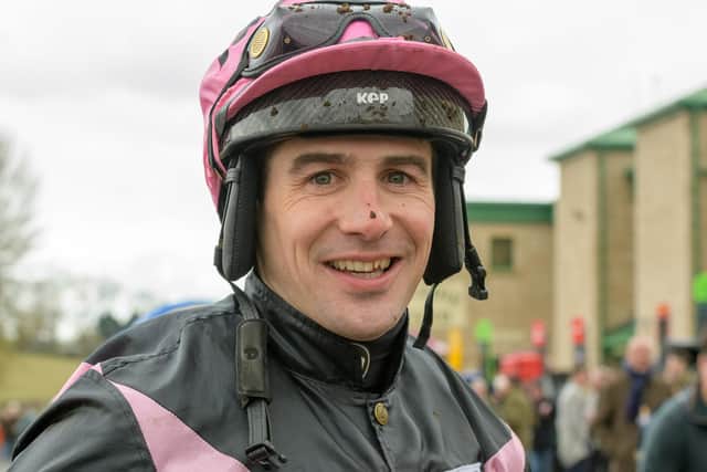 Borders jockey Ryan Mania, rider of two winners at Kelso on Saturday for his father-in-law Sandy Thomson, pictured at the track (Photo: Alan Raeburn/Kelso Races)