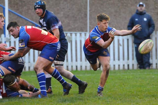 Aiden Bambrick getting a pass away for Jed-Forest against Selkirk (Pic: Grant Kinghorn)