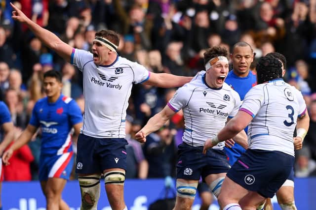 Delight for Rory Darge after scoring Scotland's first try against France (picture by Stu Forster/Getty Images)