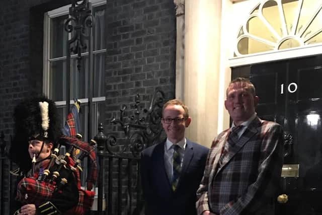 Borders MP John Lamont with Doddie Weir at 10 Downing Street, as the rugby legend attended a previous Burns Supper there.