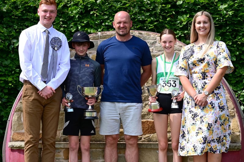 Cory Paterson, Archie Dalgleish, Gregor Townsend, Ava Richardson and Emma Spence at Sunday's Meigle Park 5k in Galashiels for the Rowan Boland Memorial Trust