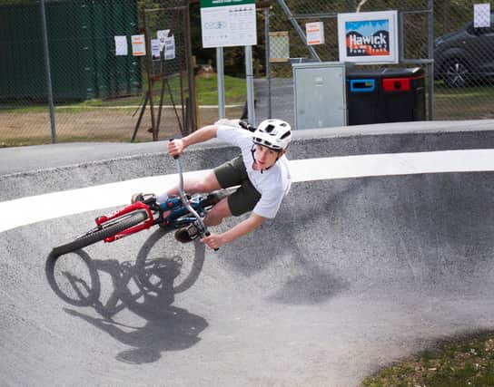 William Brodie shows off his skills at the new Hawick pump track (picture by Bill McBurnie)