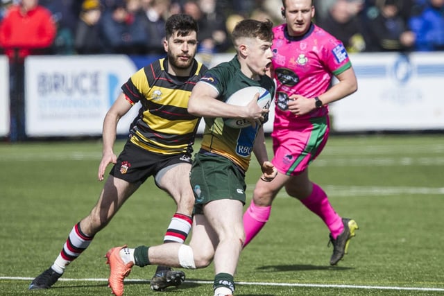 Cian Riddell on the ball for Hawick at Melrose Sevens versus Stirling County