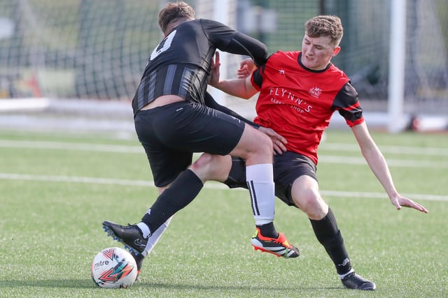Duns Amateurs losing 4-0 in their South of Scotland Amateur Cup semi-final versus Lanark's Kirkfield United at Netherdale in Galashiels on Saturday (Photo: Brian Sutherland)