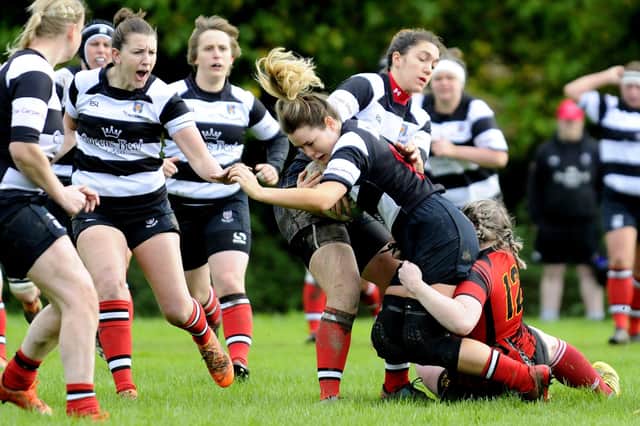 Kelso Women, in hoops, seen here in 2019 against Grangemouth Stagettes, will have their first XV playing in National League 1 (picture by Alan Murray)