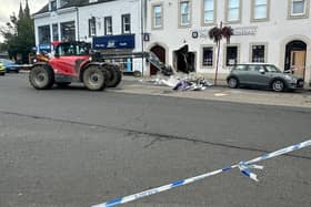 The aftermath of the Peebles bank raid, in which two cash machines were stolen.