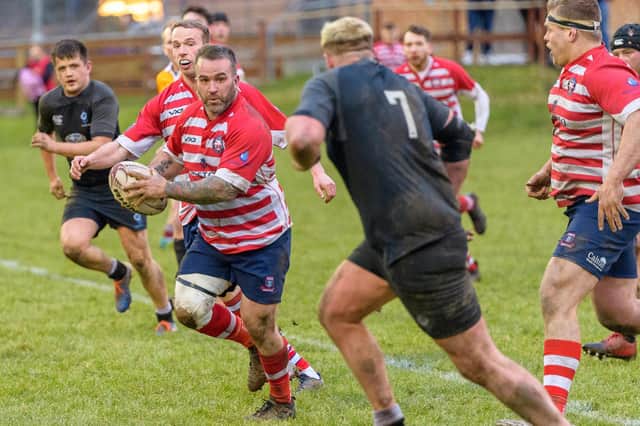 Peebles captain Neil Hogarth on the ball during his side's 11-10 win against Berwick on Saturday (Pic: Stephen Mathison)
