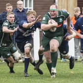 Matt Carryer on the charge for Hawick during their 17-8 derby victory at Selkirk's Philiphaugh home ground on Saturday (Photo: Bill McBurnie)