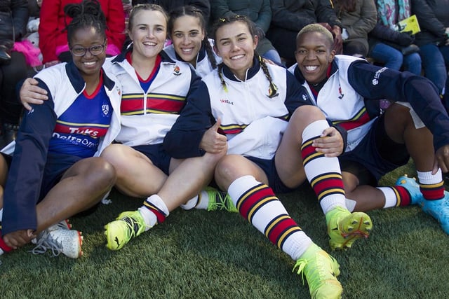 Players from South Africa's Delta Drone Tuks took part in an exhibition match before Saturday's Melrose Sevens final