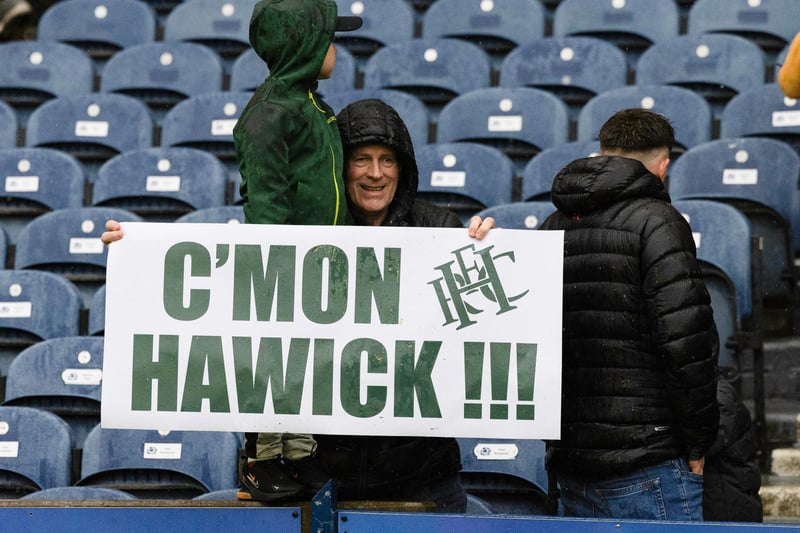 Hawick rugby fans showing their support for their double-winning team at Edinburgh's Murrayfield Stadium at the weekend