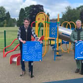 Councillors Scott Hamilton and Sandy Scott at Allerley Well Play Park. Photo: SBC.