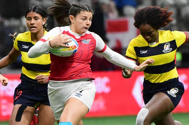 Borderer Lisa Thomson in action for Team GB's rugby sevens side during their 57-0 win against Colombia in Vancouver in Canada on Saturday (Pic: Don MacKinnon/AFP via Getty Images)