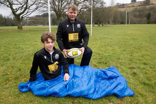 David and Craig Oliver get in practice for tonight's charity sleepout by young rugby players in Hawick (Photo: Bill McBurnie)