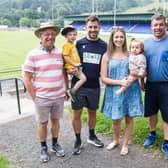 Chris Laidlaw, third left, with his family before the run. From left, uncle Roy, son Struan, wife Alanah, daughter Ivy and brother Scott. It's still to be confirmed but Chris hopes to do his August marathon in Edinburgh and his September run in East Lothian (picture by Bill McBurnie)