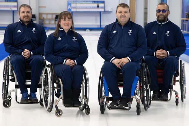 Borderer David Melrose, second from right, in curling's Team GB for the 2022 Winter Paralympics with, from left, Hugh Nibloe, Meggan Dawson-Farrell and Gregor Ewan (Photo: Graeme Hart/Perthshire Picture Agency)