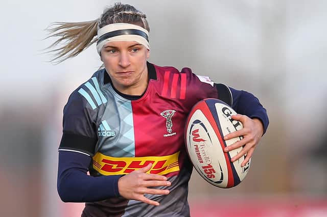 Chloe Rollie on the ball for Surrey's Harlequins Women in November 2019 (Photo by Steve Bardens/Getty Images for Harlequins)