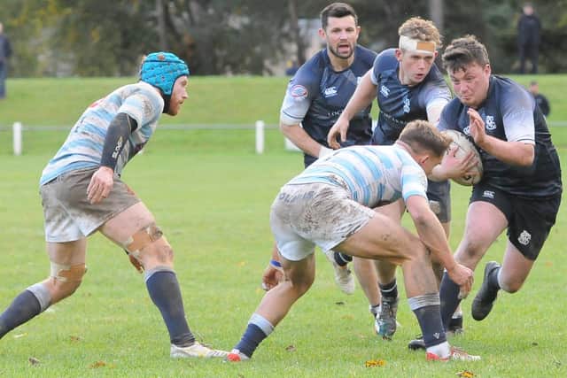 Fraser Easson on the ball for Selkirk during their 32-25 loss at home to Edinburgh Academical on Saturday (Photo: Grant Kinghorn)