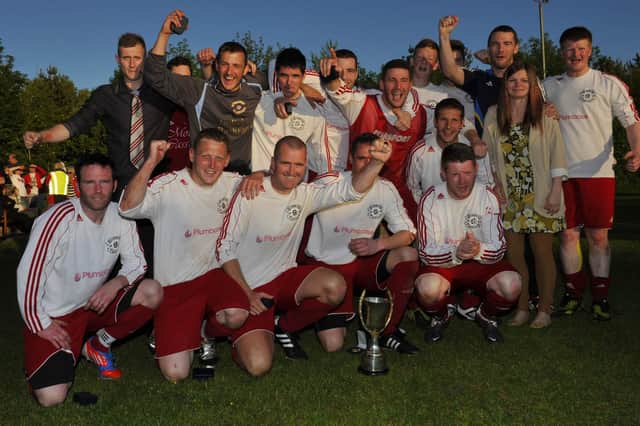 Gala Rovers players celebrating winning 2013's Waddell Cup by beating Greenlaw 3-0 (Photo: Stuart Cobley)