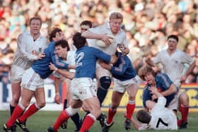 John Jeffrey in action for Scotland against France at Murrayfield in the Grand Slam-winning year of 1990. (Photo: STF/AFP via Getty Images)
