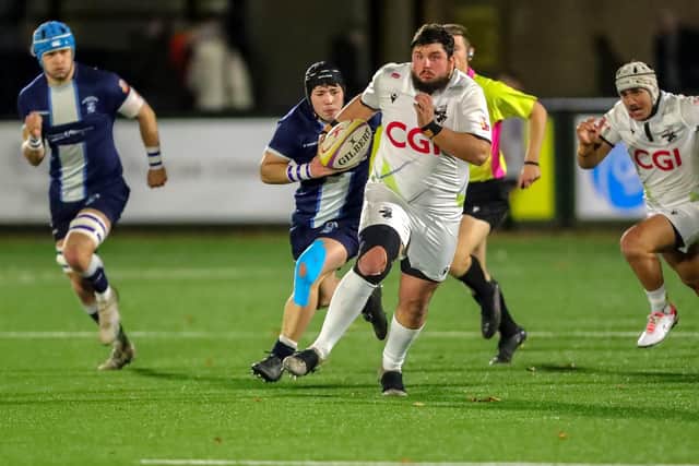 Craig Greer in possession for Southern Knights during their 21-21 draw at home to Fosroc Super Series Championship table-toppers Heriot's on Friday (Photo: Craig Murray/SRU)