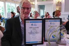 Tweed Forum trustee and University of Dundee Professor, Chris Spray, collects Tweed Forum’s awards.