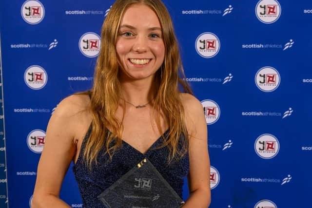 Gala Harriers’ Isla Paterson at this year’s Scottish Athletics awards dinner, held in Glasgow on Saturday (Photo: Bobby Gavin)