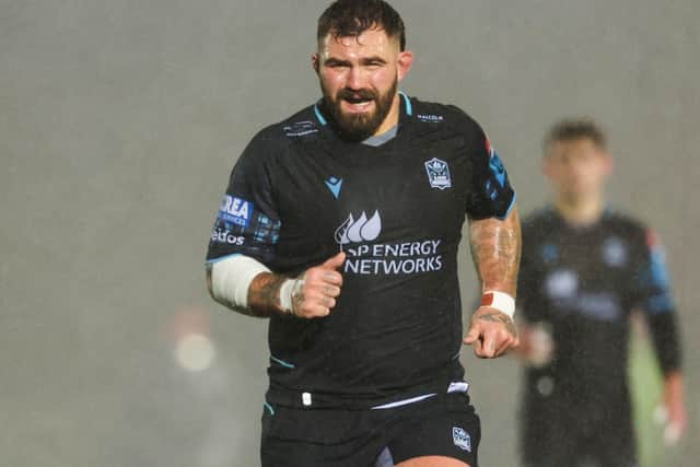 Jamie Bhatti in United Rugby Championship action for Glasgow Warriors against former club Edinburgh at Glasgow's Scotstoun Stadium on December 22, 2023 (Photo by Ross MacDonald/SNS Group/Glasgow Warriors)