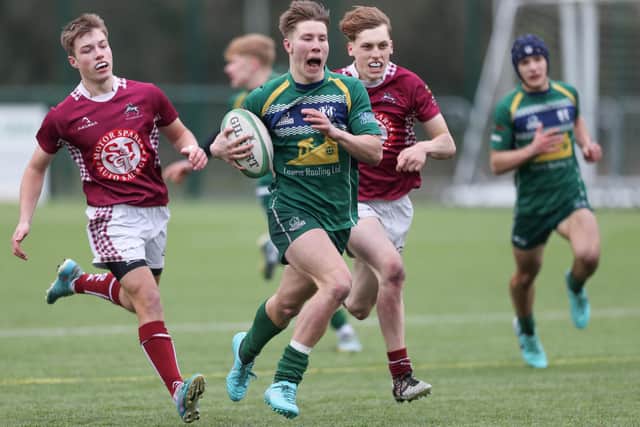 Filip Kubicki about to score a try during Hawick Youth's 38-21 Borders semi-junior rugby league win at home to Gala Wanderers at Volunteer Park on Saturday (Photo: Brian Sutherland)