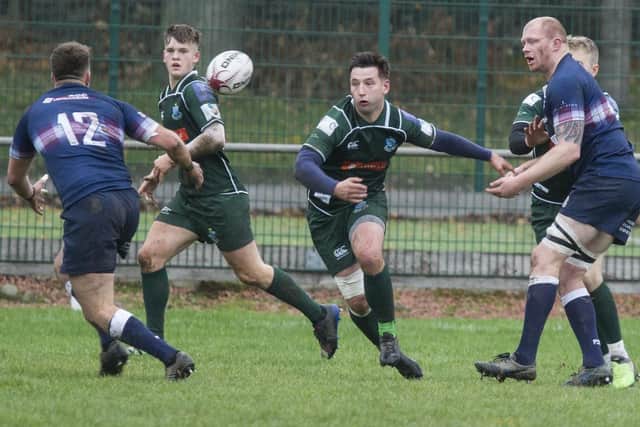 Hector Patterson and Grant Huggan in action for Hawick versus Selkirk on Saturday (Photo: Bill McBurnie)