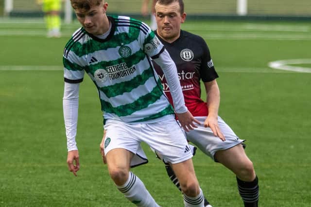Liam Watt in action for Gala Fairydean Rovers during their 4-3 loss at home to Celtic B on Saturday (Photo: Thomas Brown)