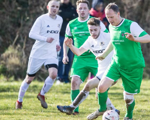 Newtown being beaten 5-3 at home by Chirnside United at the weekend in a Beveridge Cup first-round tie (Photo: Bill McBurnie)