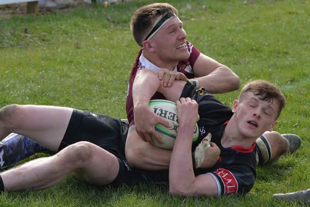 Gala's Liam Scott after scoring a try for the visitors (Photo: Alwyn Johnston)