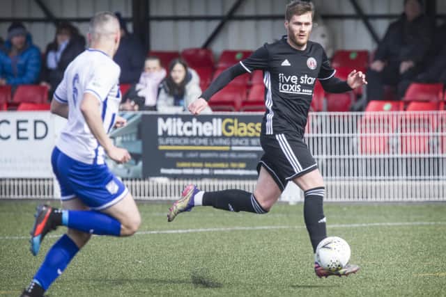 Ross Aitchison on the ball for Gala Fairydean Rovers against Broomhill at Netherdale on Saturday (Pic: Bill McBurnie)