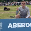 Hawick's Thomas MacAskill celebrating his 800m win at Aberdeen Highland Games on Sunday, his third win on the circuit in the space of two days