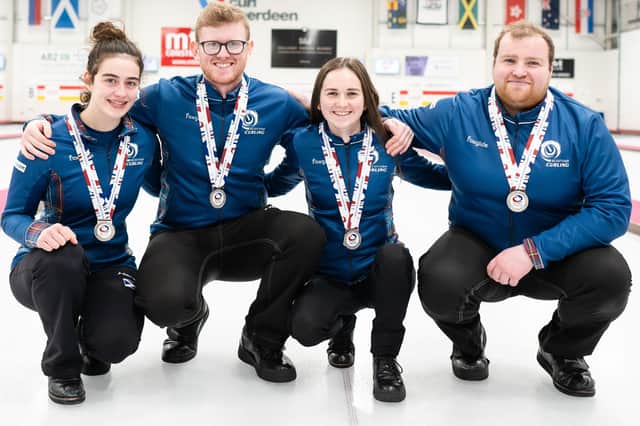 Kelso's Cameron Bryce, far right, with his World Mixed Curling Championship silver medal-winning team (Pic: WCF/Ansis Ventins)