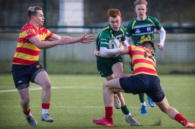 Justin Tait on the ball for Hawick Youth against West of Scotland on Saturday (Photo: Bill McBurnie)