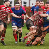 Peebles halting a home attack during their 24-20 win at Kirkcaldy's Beveridge Park on Saturday (Photo: Michael Booth)