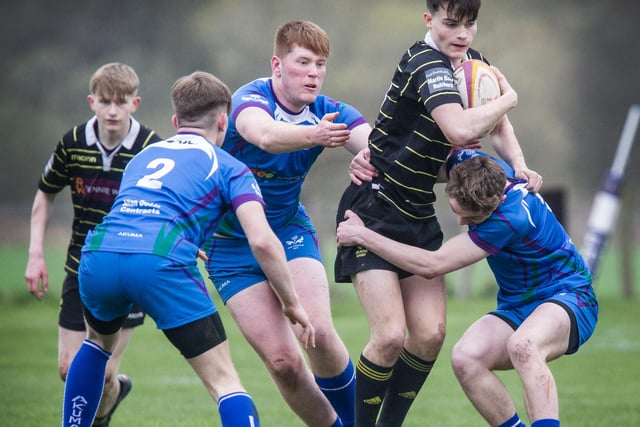 Jed Thistle playing against Melrose Wasps at Saturday's semi-junior sevens at Earlston