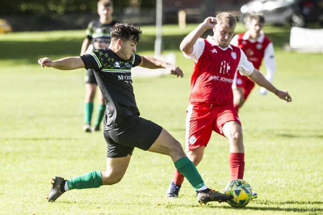 Hawick Legion goal-scorer Moises Silveira on the attack against Polbeth United in the Scottish Amateur Cup's second round on Saturday (Photo: Bill McBurnie)