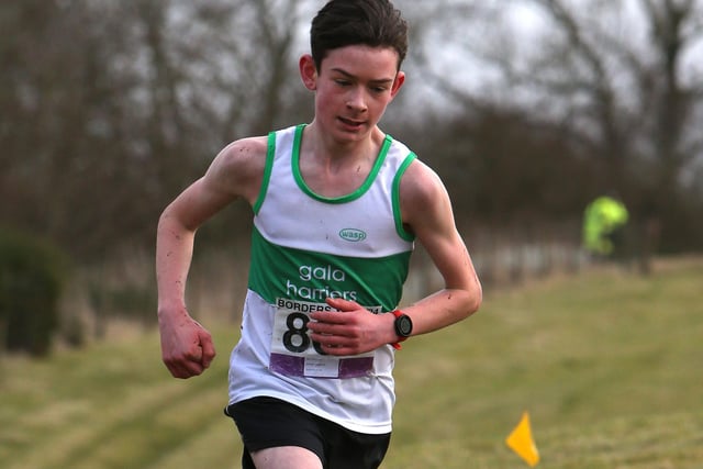 Gala Harriers under-15 Archie Dalgliesh finished third in 12:10 at Sunday's Borders Cross-Country Series junior race at Denholm