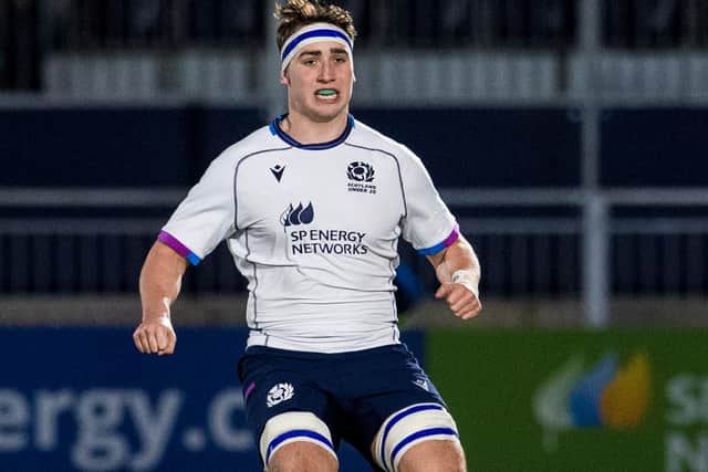 Hawick's Rhys Tait in action for Scotland during their U20 Six Nations defeat by France at the DAM Health Stadium in Edinburgh last month (Photo by Ross Parker/SNS Group/SRU)