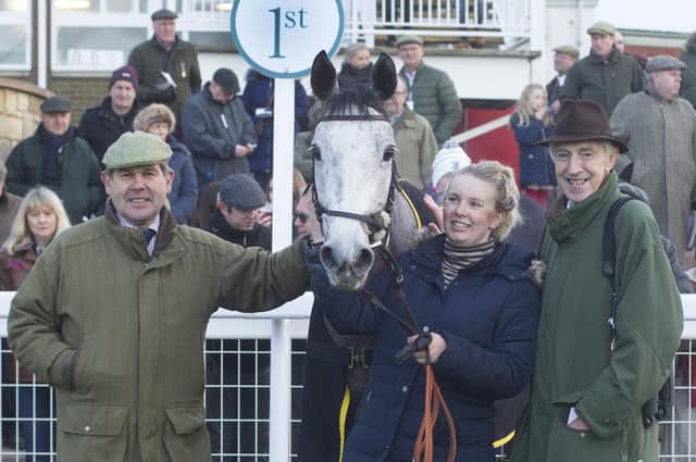 Kelso racehorse trainer Sandy Thomson and Flower of Scotland with Rhianna Davidson and, right, owner Ray Green (Photo: Bill McBurnie)