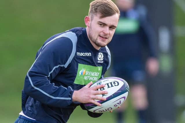 Christian Townsend participating in a Scotland under-20 training session in Edinburgh on Tuesday ahead of their game tomorrow against England (Photo by Ross MacDonald/SNS Group/SRU)