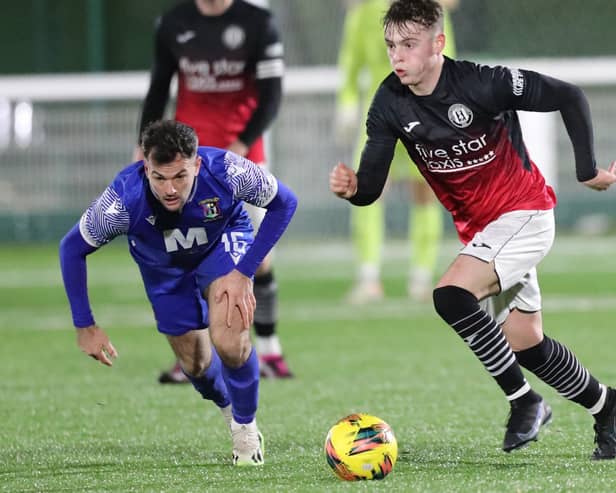 Livingston loan signing Che Reilly on the ball for Gala Fairydean Rovers during their 2-0 Scottish Lowland Football League defeat at home to Tranent Juniors on Saturday (Photo: Brian Sutherland)