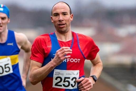 Moorfoot Runners' David Carter-Brown finished 27th, in 31:17, at Sunday's Scottish Athletics cross-country championships for men over 40 (Pic: Bobby Gavin)